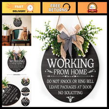 Funny Working From Home Sign 12"x12" - Do Not Knock/Ring Bell Decor with Bow