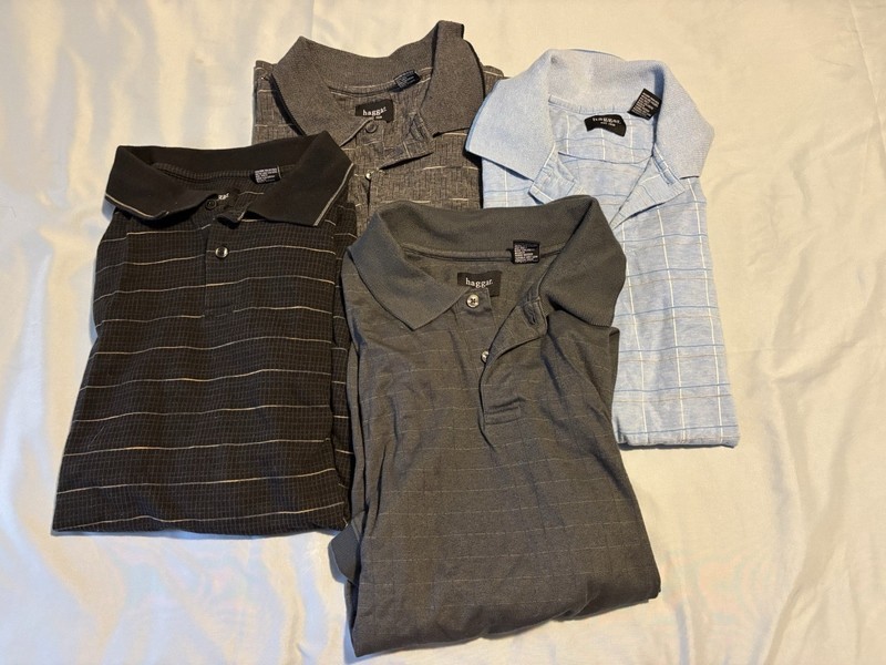 4 Haggar Polo Shirts Mens XL Casual Golf Short Sleeve Gray Black Lt Blue EUC
