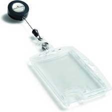 Image of Durable Enclosed Duo Security Pass Holder 54x87mm with Badge Reel Holds 2 ID/Sec