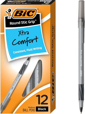 round Stic Grip Xtra Comfort Black Ballpoint Pens, Medium Point (1.2Mm), 12-Coun