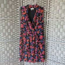 Dalia Faux Wrap Dress Black Red Blue Floral Print Sleeveless Sz 2 (Runs Large)