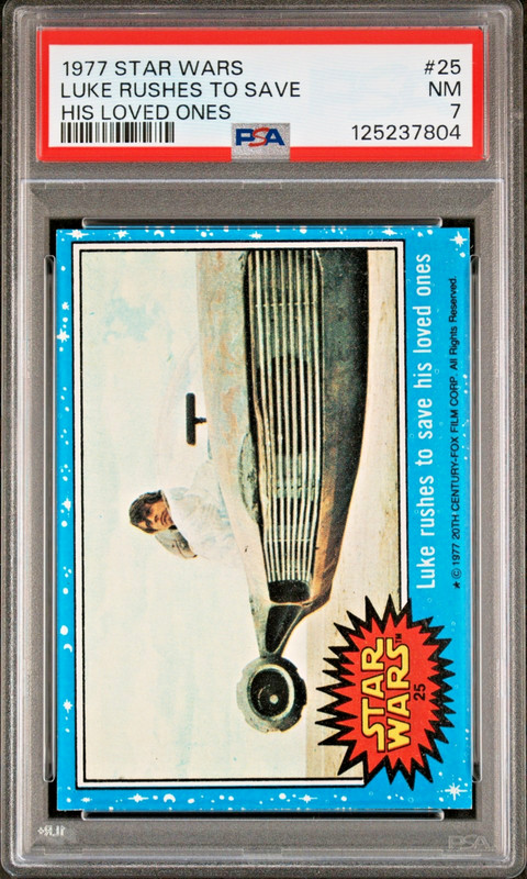 1977 Star Wars #25 Luke Rushes To Save His Loved Ones PSA 7 NM Sharp Card!