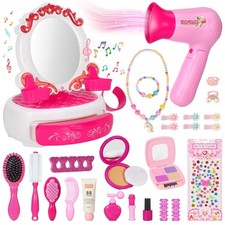 Vanity Hair Salon Toys for Girls, 27pcs Beauty Salon Playset Pretend Makeup M...