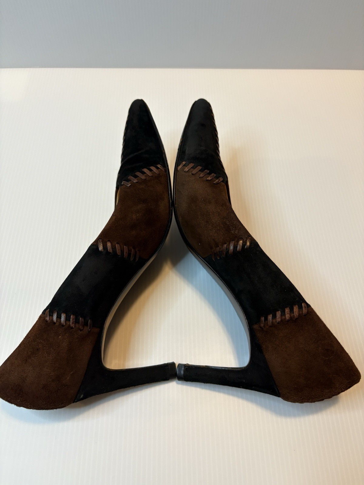 SALVATORE FERRAGAMO BROWN/BLACK PATCHWORK SUEDE W… - image 6