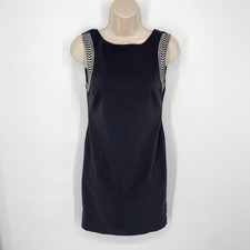 Zara Beaded Accents Embroidered Mini Dress Size S Sleeveless Black Cotton Blend