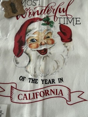 Mud Pie Merry Christma Santa  CA  Linen Tea Dish Towel Christmas 21'' x 13''