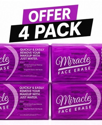 Miracle Face Erase Makeup Remover Cloths 4 Pack with Elastic Hair Bands