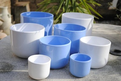 Übertöpfe,schlichte Form,hellblau oder weiß,4 Größen wählbar,2er Set
