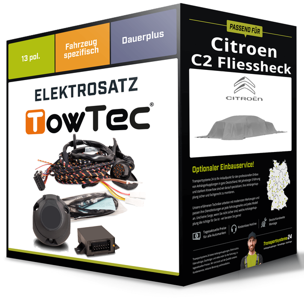Elektrosatz 13-Pol Spezifisch für Citroen C2 Fliessheck 09.2003-Jetzt NEU Towtec-image