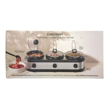 Chefman Stainless Steel Triple Slow Cooker & Buffet Server
