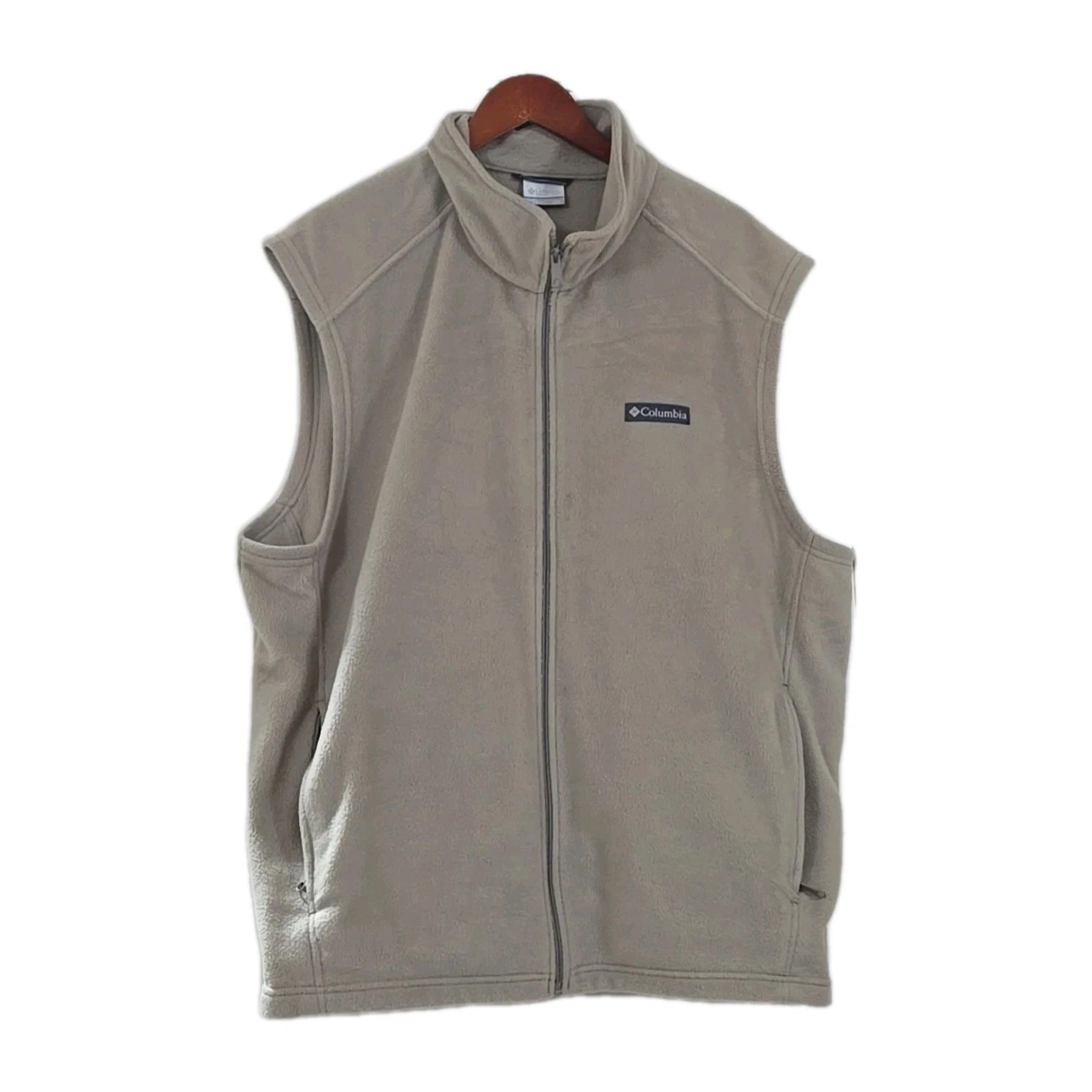 Columbia Vest Fleece Men’s XXL Tan Full Zip Outdoor Hiking Warm Layer 2XL