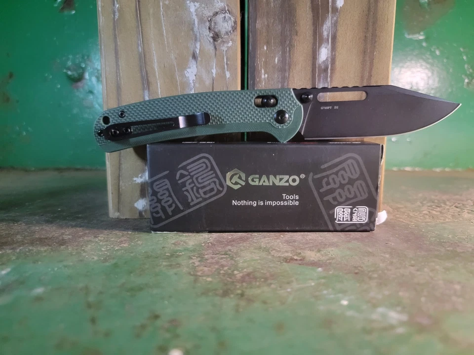 Cuchillo Plegable Ganzo Firebird Verde Mango G10, Punto de Caída D2, Liso, G768PT-GB Foto 3 de 4