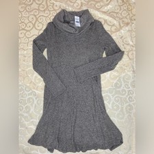 Lush Women's Cowl Neck Flowy Ribbed Knit Sweater Dress Oxford Tan Sz XS NWT