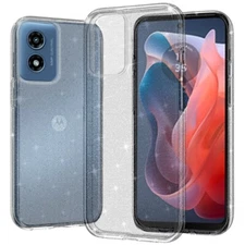 For Moto G Play 2024 Case Glitter Translucent Hybrid Phone Cover +Tempered Glass