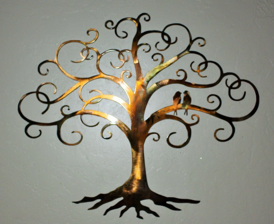 Love Bird Swirled Tree of Life - Metal Wall Art - Copper 20" tall x 23 1/2" wide - Image 2 of 4