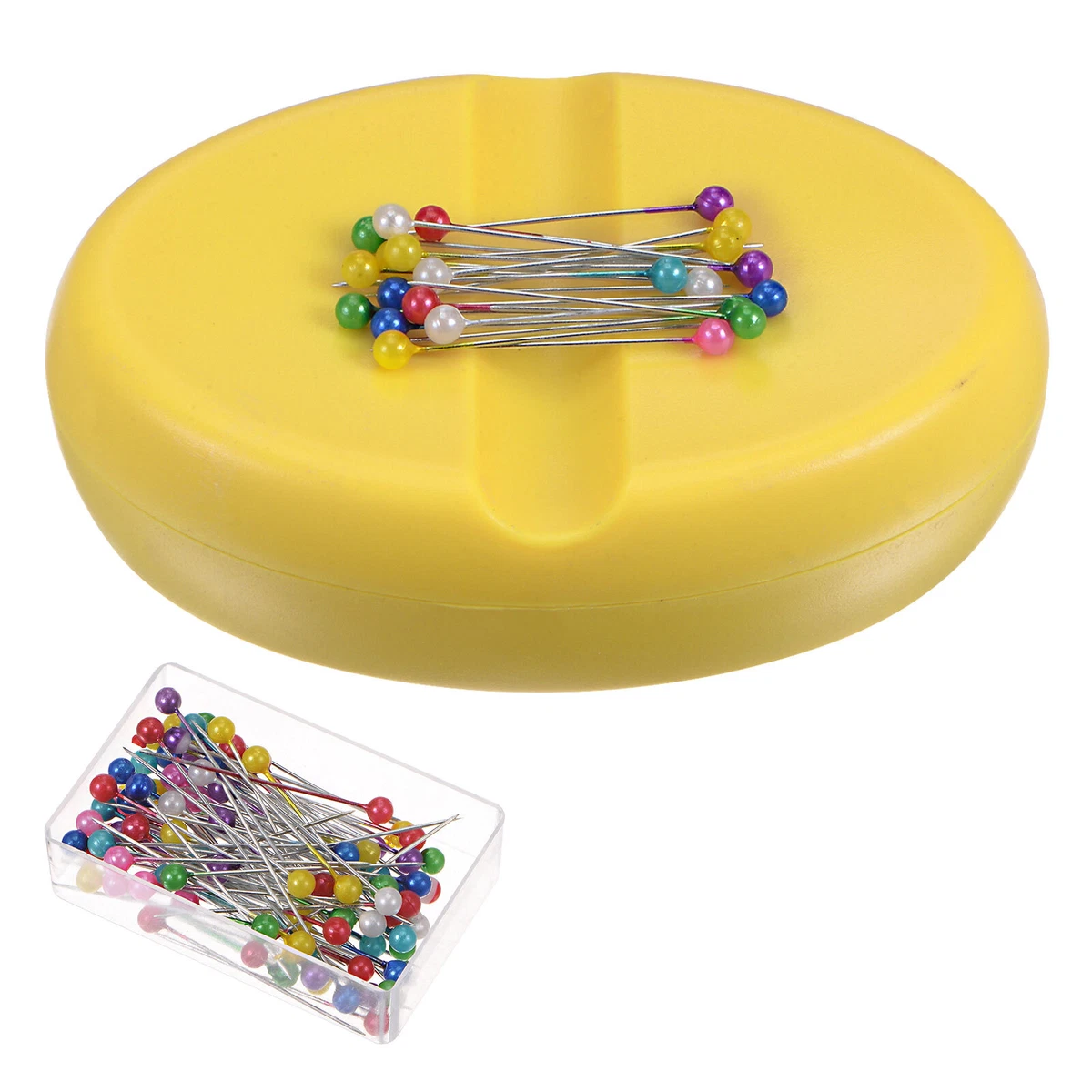 Magnetic Pin Cushion with 100pcs Plastic Head Pins, Yellow