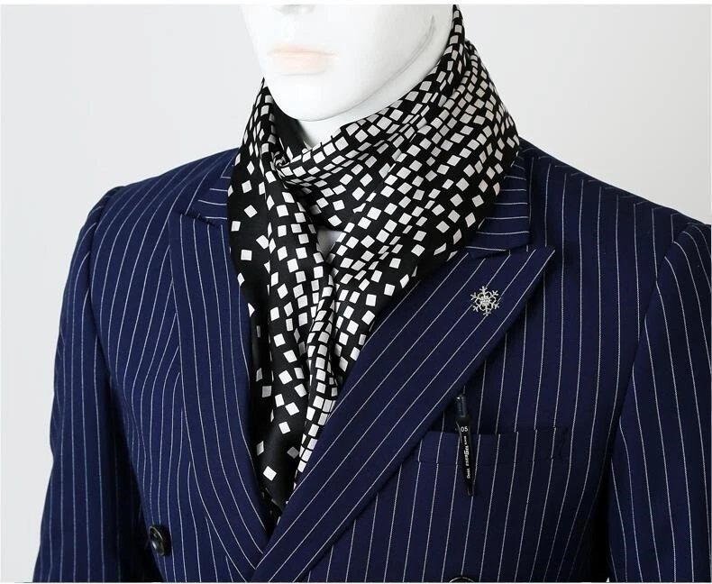 Pañuelo de seda 100 para hombre pañuelo largo doble capa corbata cuadrícula estampado patrón Foto 4 de 4