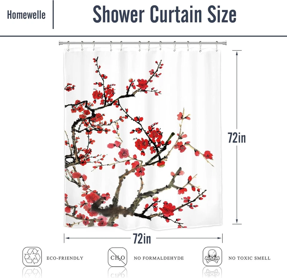 Cortina de ducha japonesa en flor de cerezo 72x72 pulgadas - decoración estética de baño Foto 4 de 4