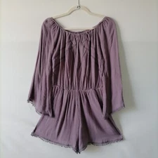 Romeo + Juliet Couture Womens Purple Off The Shoulder Bell Sleeve Romper Size M