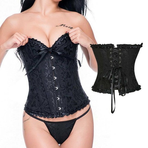 Women Gothic Steampunk Waist Trainer Corset Bustier Lace up Party Costume Dress - Picture 14 of 28