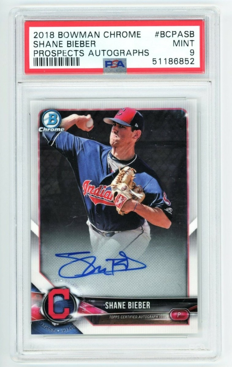 SHANE BIEBER rookie auto 2018 Bowman Chrome Prospects PSA 9 mint 