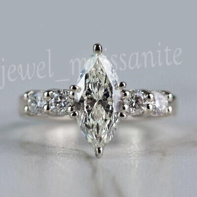 3.53 Ct Near White Marquise Moissanite Engagement Ring 925 Sterling Silver 