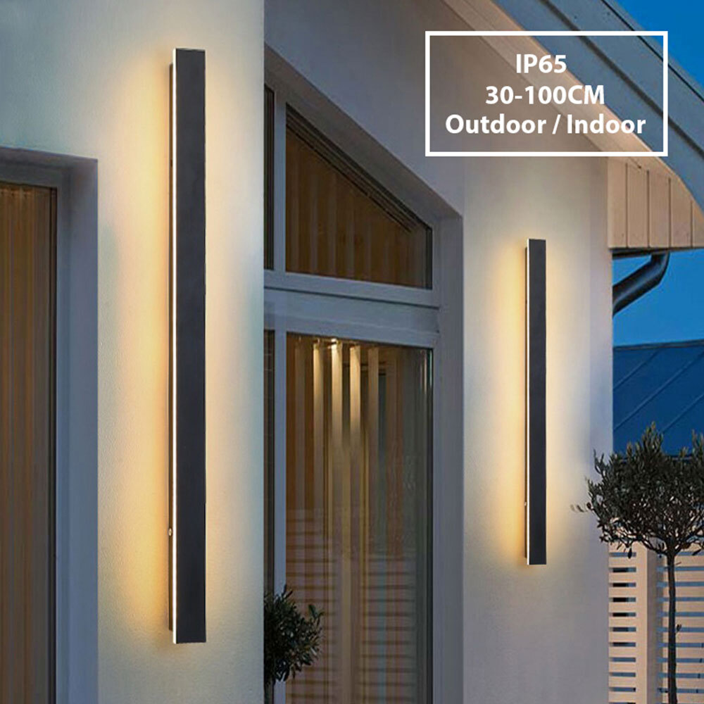 Long LED Wall Light Modern Strip Wall Light Fixture Stainless Steel Exterior Waterproof Wall Lamp Sconce For Outdoor House Garden Porch Patio Deck