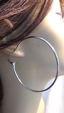2.25 inch HOOP EARRINGS SILVER TONE RHODIUM HOOP EARRINGS CLASSIC HOOPS