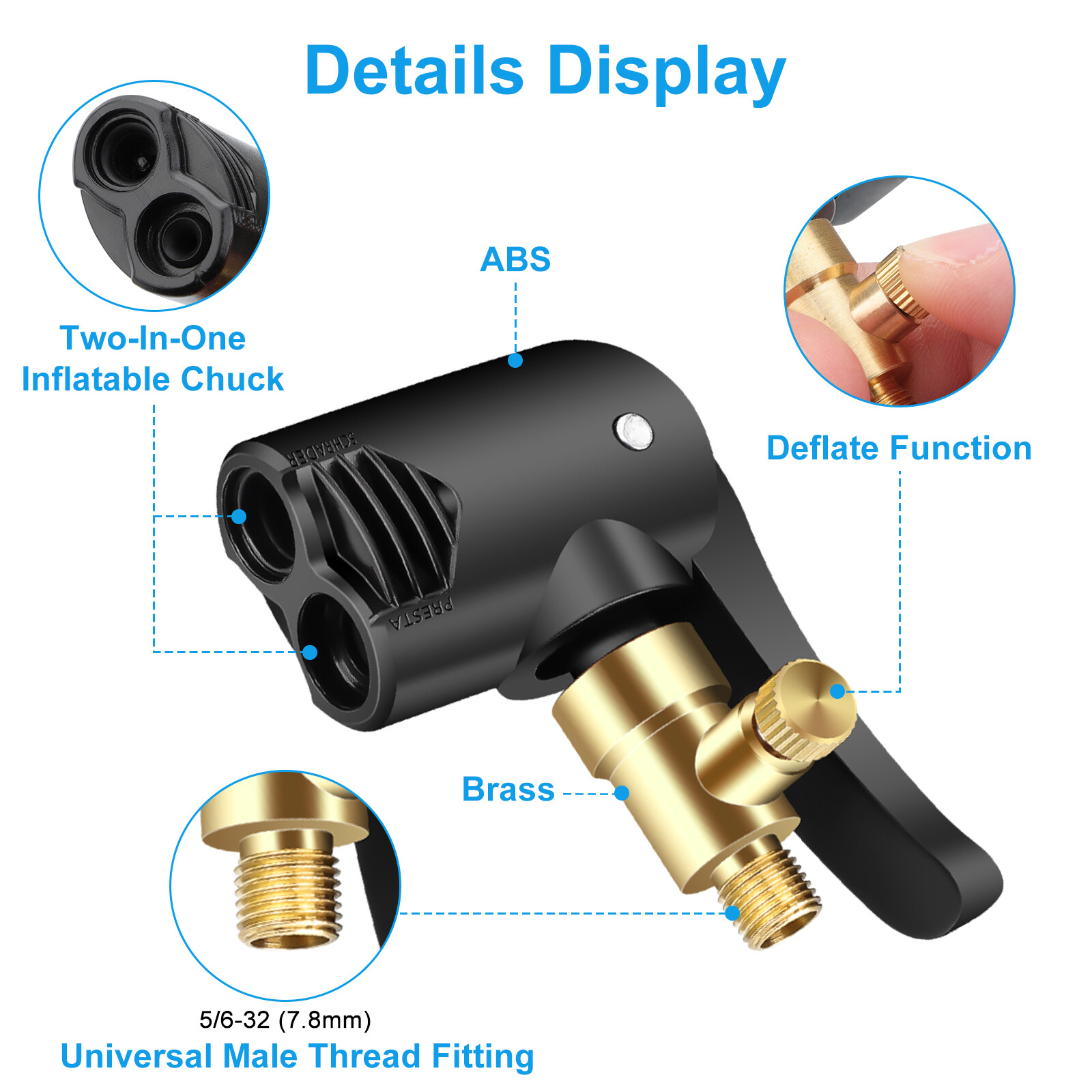 Deflateable Tire Air Chuck 2-in-1 Compatible with Schrader and Presta Valve