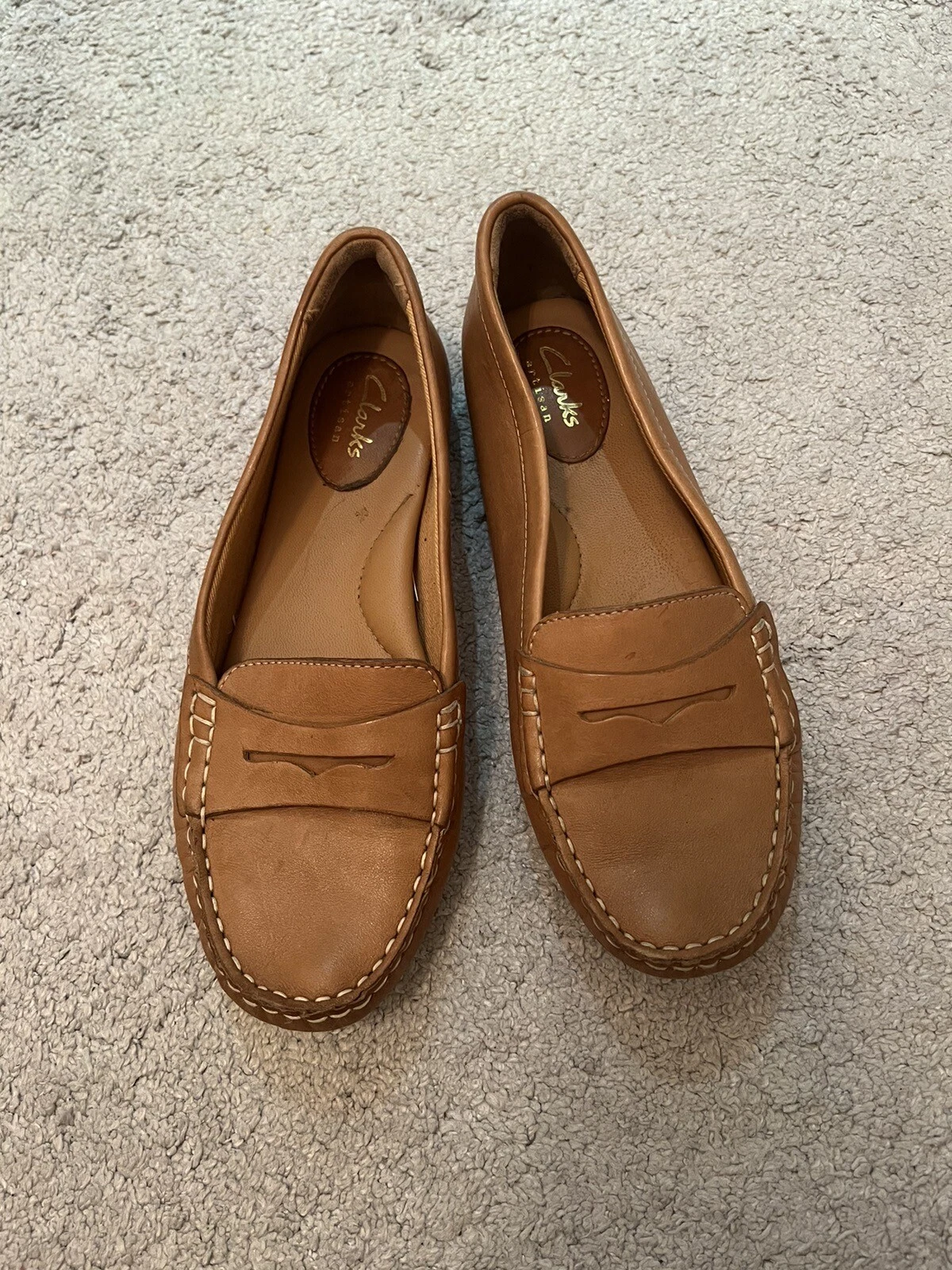 Mocassini scarpe da guida Clarks in pelle marrone marrone suola piatta taglia UK 3 5