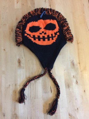 NEON ORANGE Mohawk Skull Beanie Winter Ski SNOW Aviator Ear Flap Fleece Lined