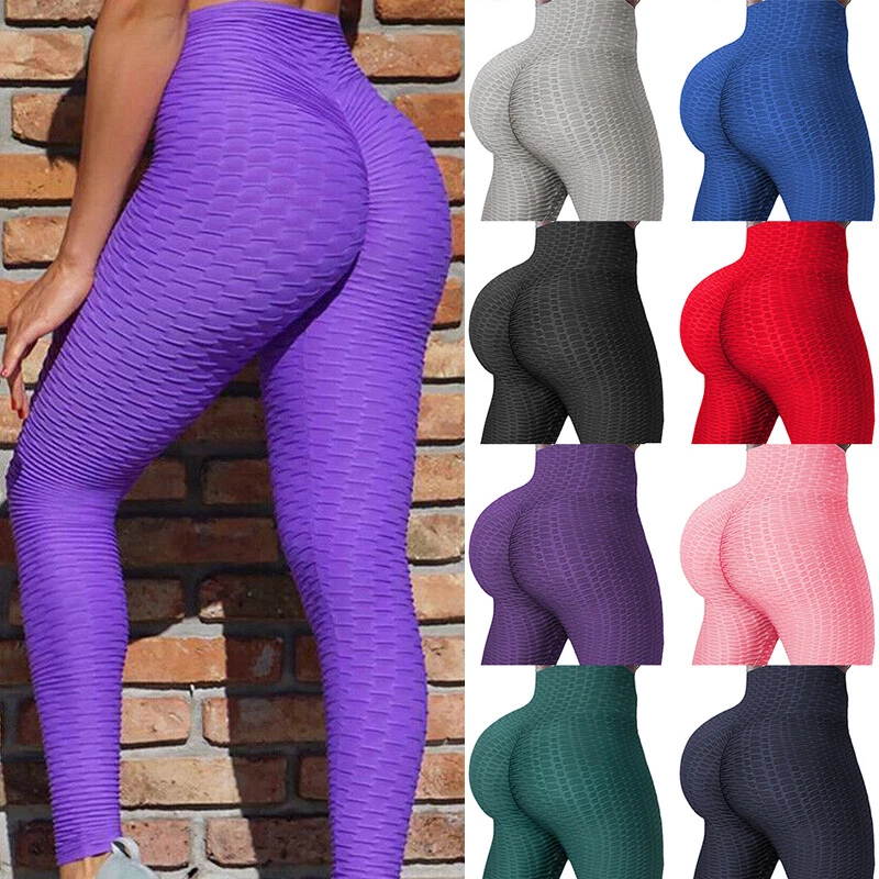 Women Anti Cellulite Ruched Leggings High Waist Yoga Pants Gym Push Up  Trousers