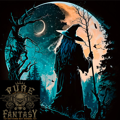 A Wizard Looking at a Fantasy Moon Warlock Herren T-Shirt aus leichter Baumwolle
