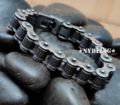 Gunmetal Gray Bike Chain Bracelet For Men | 316L Stainless Steel | Biker Style Gift