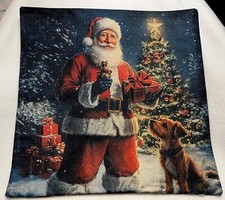Santa Dog Puppy Christmas Tree Throw Pillow Cover Winter Holiday Home Decor