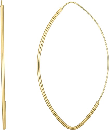14K Yellow Gold High Polish Oval Point Hoop Earrings – French Lock Closure
