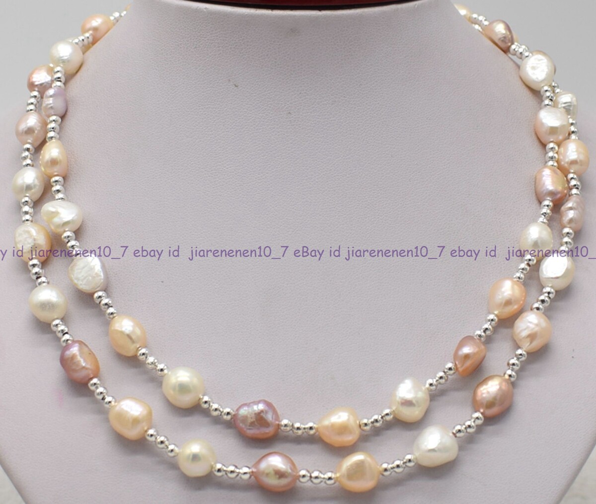 36in 9-10mm White Pink Purple Baroque Freshwater Pearl