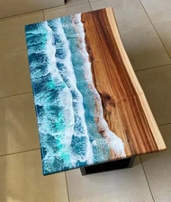 Made To Order Ocean Wave Handmade Epoxy Resin Table Top Dining Hallway Furniture