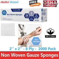 2x2 Non Woven Sponges 8-Ply, Non-Sterile Cotton Dental Gauze Pads 2000 Box 
