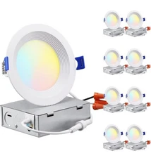 4" LED Recessed Ceiling Light 10W 5CCT Dimmable w/ Junction Box 2700K–5000K