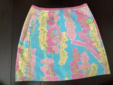 Lilly Pulitzer Girls Size 7 Reversible Wrap Skirt Pink Blue Hibiscus Cat Panther