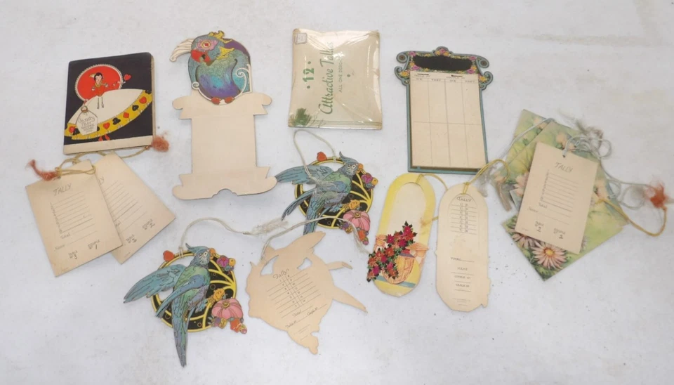 Lot Vintage Tallie Tally Bridge Cards - Art Deco Parrots Floral - Image 3 of 3