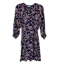 Draper James Navy Pink Floral Dress Women’s Size Small Tie Waist