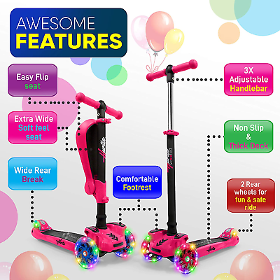 2 Wheel Kick Scooter with Matching ABS Helmet, Protective Gear with Light  up Wheels for Boys and Girls, Sturdy Deck and Wheels, Rear Brake, Great Gift