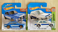 Hot wheels x 2 '70 Ford Escort RS1600 Fast + Furious blue/white new on card