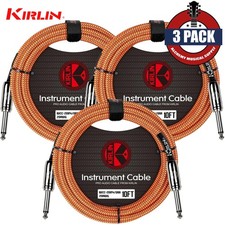 3-PACK Kirlin 10FT 1/4" Straight Woven Orange Guitar/Bass Cables with Cable Tie