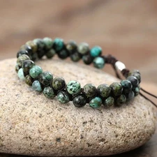 African Turquoise Round Bead Bracelet Handmade Braided Healing Jewelry Gift