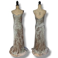 Vintage 90s Y2K Monsoon Long  Bias Cut Beaded Devore Dress UK 8/10 (US 6)