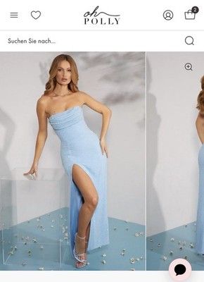 Oh Polly Kleid  La Rochette  Damen mit Schlitz In Blau Und Schulterfrei