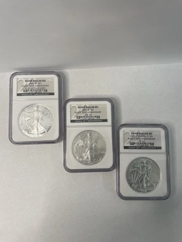 2006 P REVERSE PROOF SILVER EAGLE NGC PF69 W MS69 3 COIN 20TH ANNIVERSARY SET